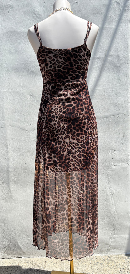 Leopard Mesh Lined Maxi Dress-Hrt