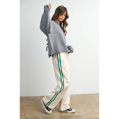 Striped Wide-Leg Drawstring Track Pants - BMP8039