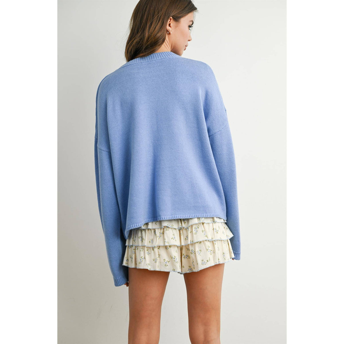 Drop Shoulder Star Pattern Sweater - BMW7756