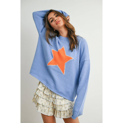 Drop Shoulder Star Pattern Sweater - BMW7756