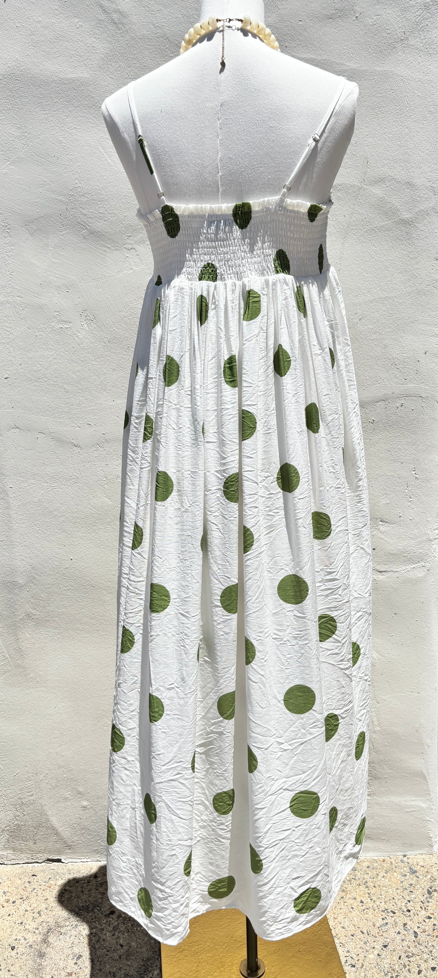 Green Pokadot Lined Maxi Dress-Gi