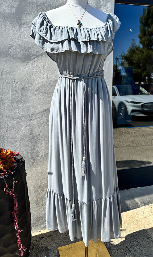 Off Shoulder Ruff Midi Sage