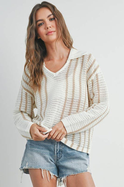Striped Knit Sweater with Collar - BMW7435