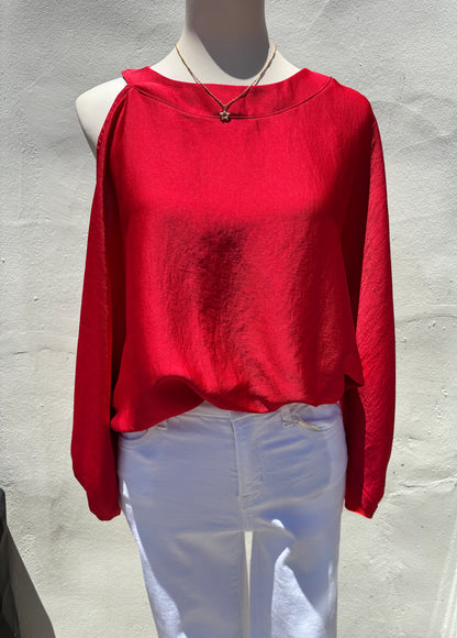 Silk One Open Shoulder Red Top-Ty