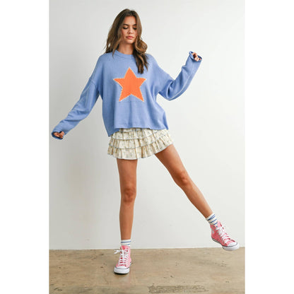 Drop Shoulder Star Pattern Sweater - BMW7756
