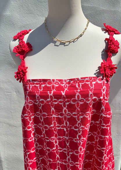 Red Babydoll Mini Dress w/Floral Lace-StBo