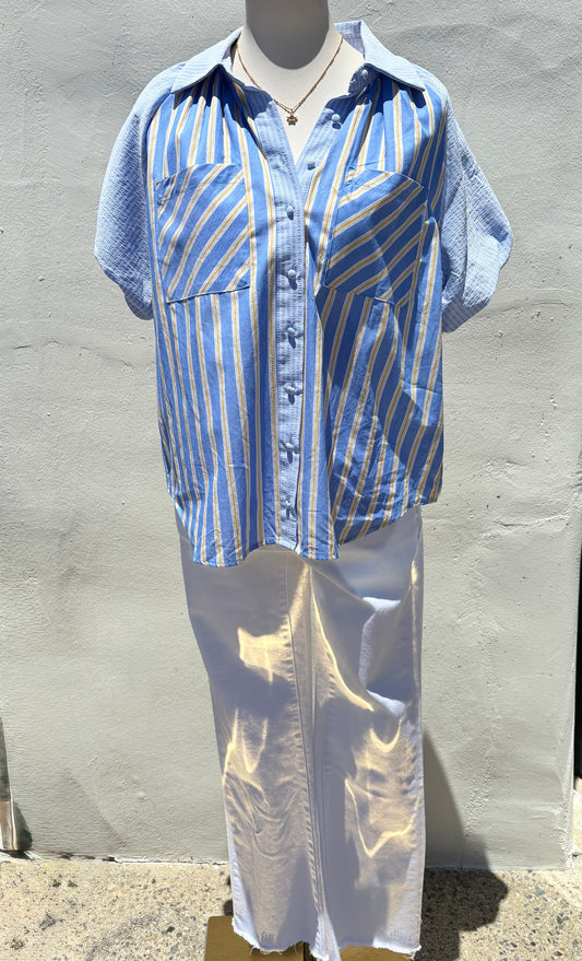 Denim Mix Top w/ Puff Sleeve-Gi