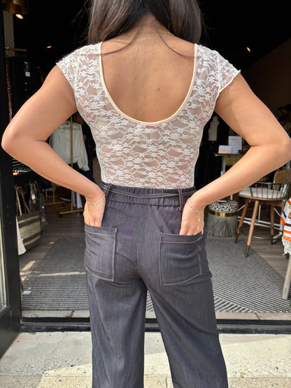 Black Denim Wide Leg Pants-LT