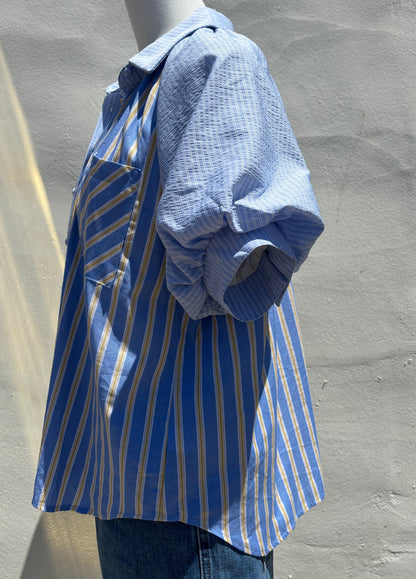 Denim Mix Top w/ Puff Sleeve-Gi