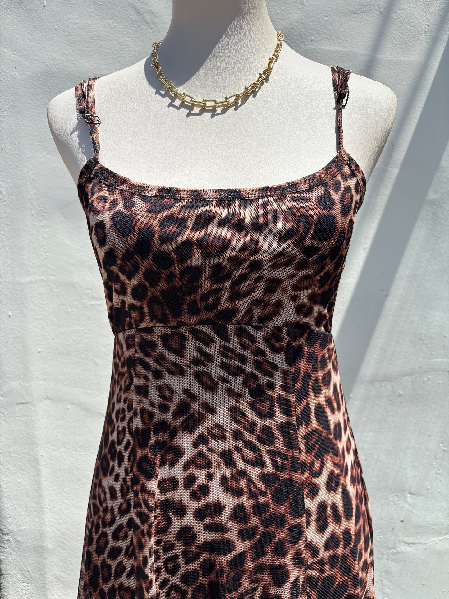 Leopard Mesh Lined Maxi Dress-Hrt