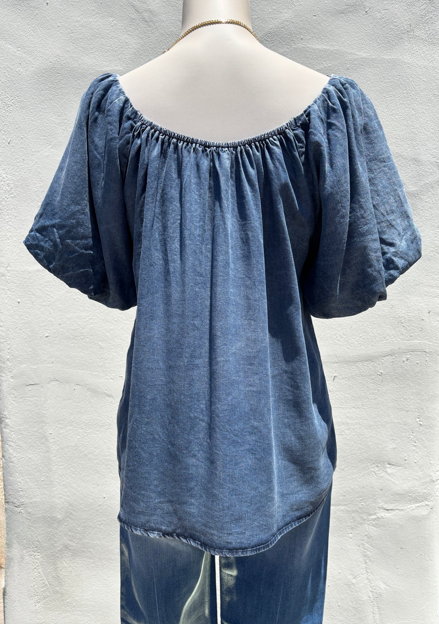 Balloon Sleeve  W/Center Tie Tencel Blouse