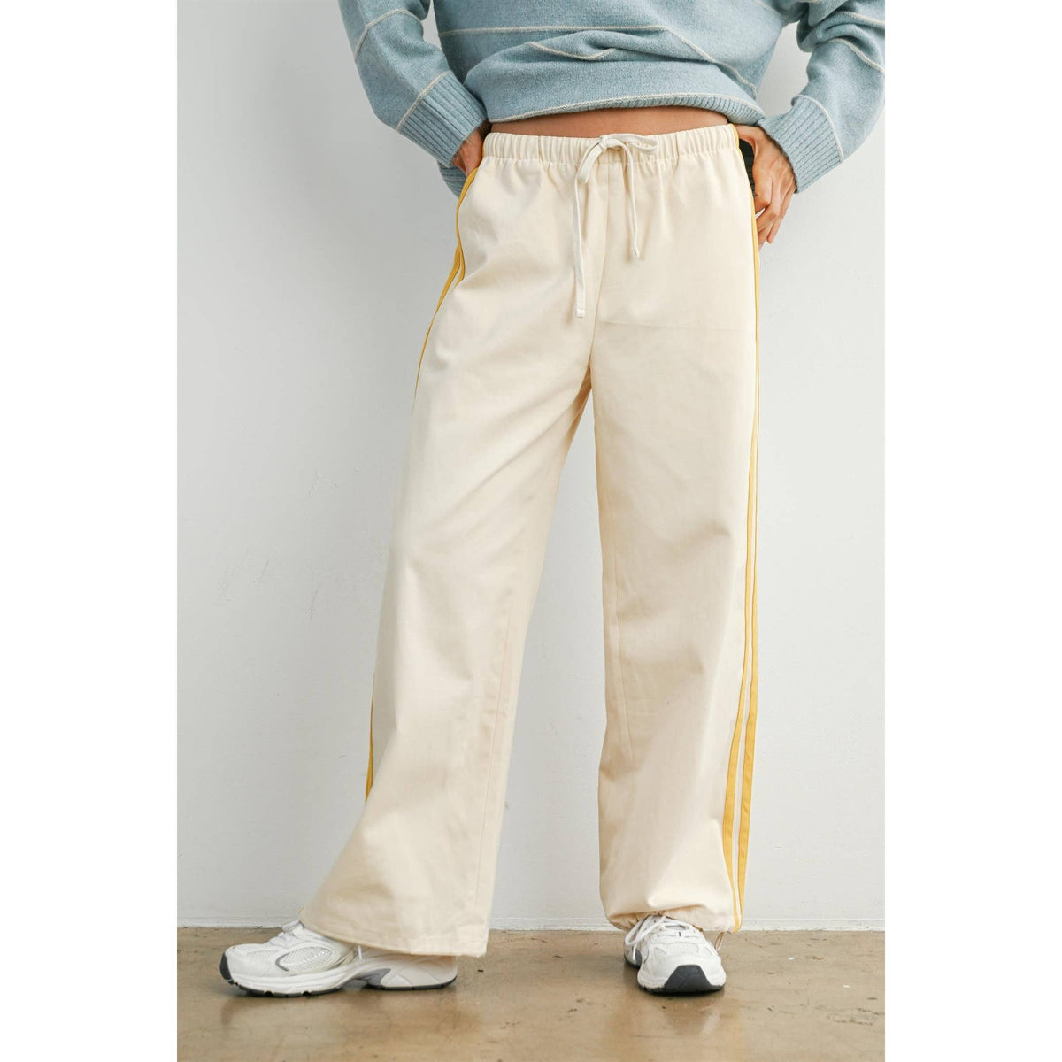 Striped Wide-Leg Drawstring Track Pants - BMP8039