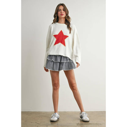 Drop Shoulder Star Pattern Sweater - BMW7756