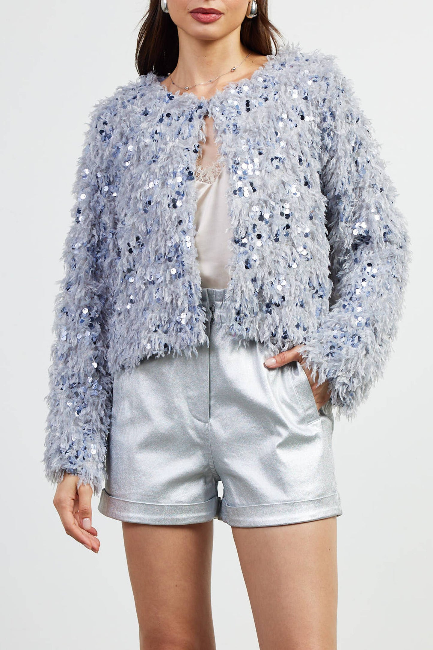 Feathered Sequin Cardigan