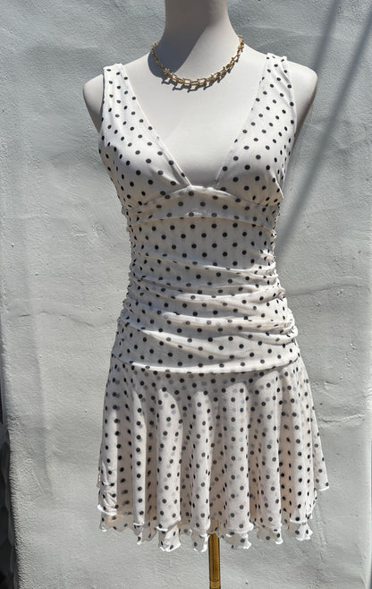 Poka Dot V-Neck Mini Dress-Hrt