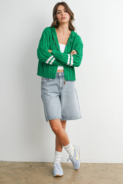 Cable Knit Zip-Up Hoodie Cardigan - BMC8196