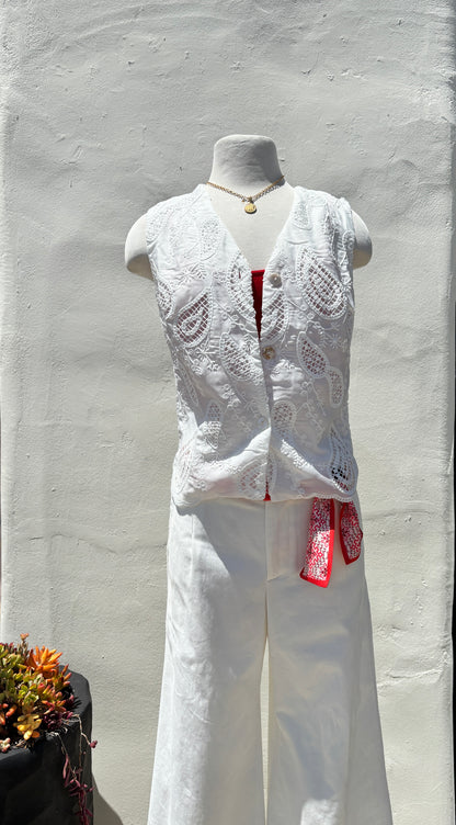 Embroidered Vest Off White -Elli