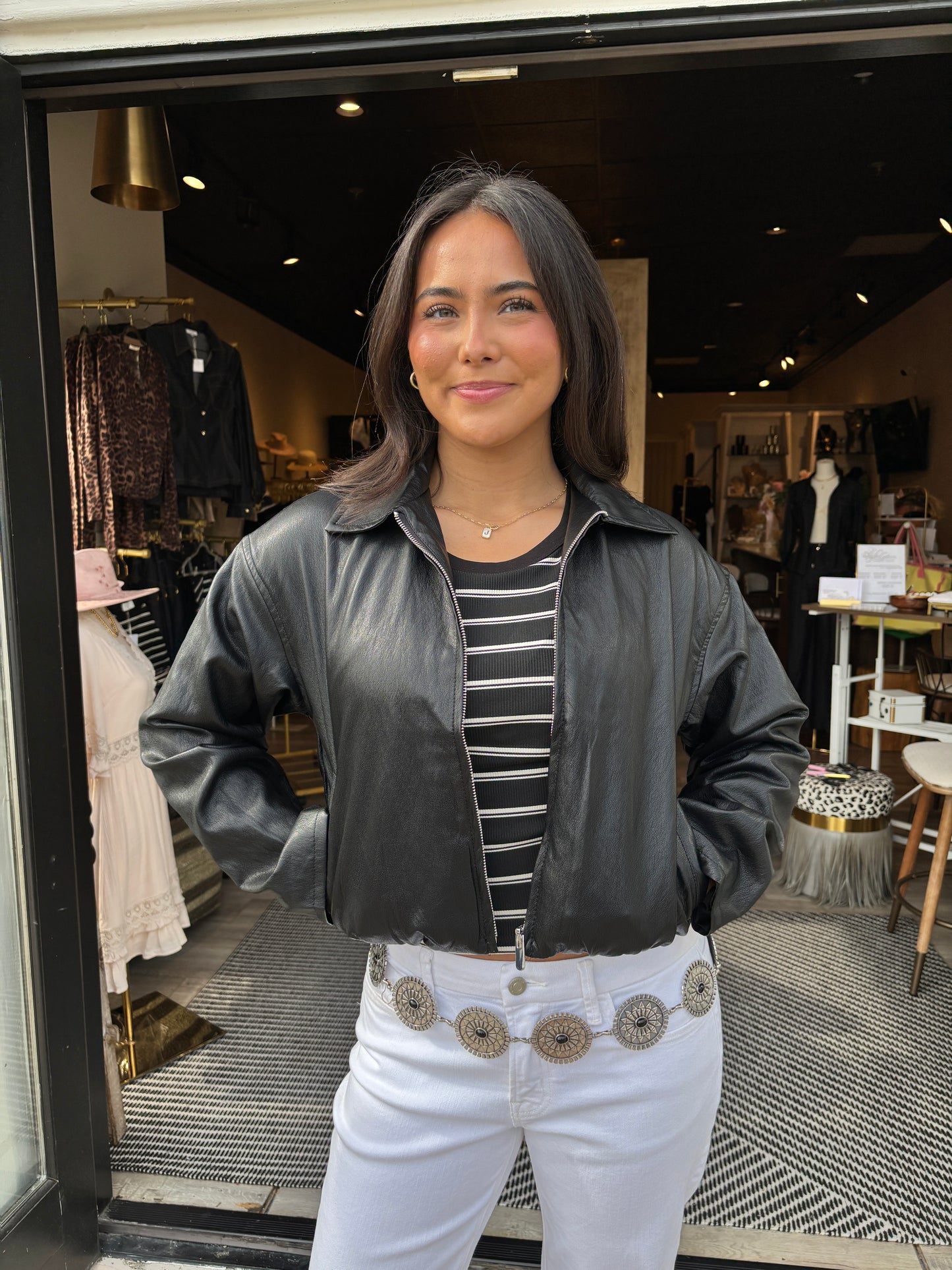 Faux Black Bomber Jacket-LT