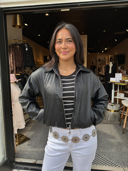 Faux Black Bomber Jacket-LT