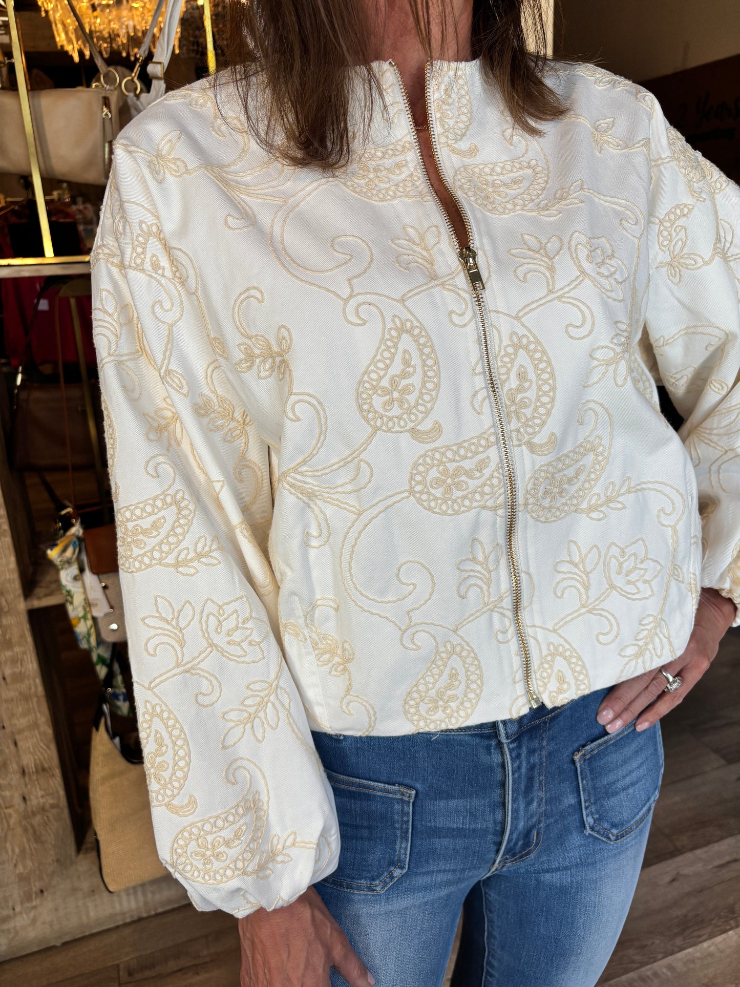 Ivory Embroidery Zip Jacket