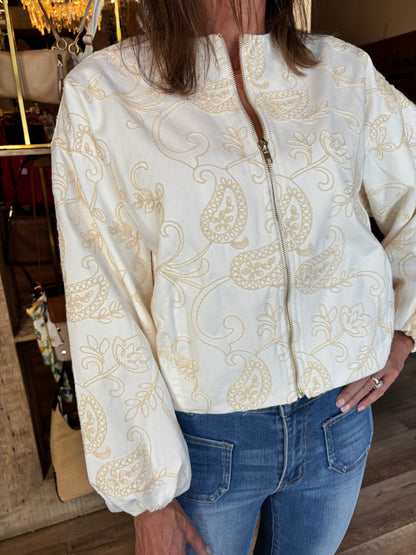 Ivory Embroidery Zip Jacket