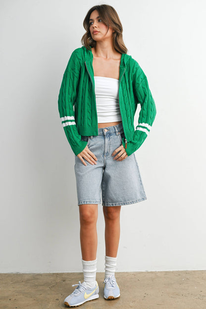 Cable Knit Zip-Up Hoodie Cardigan - BMC8196