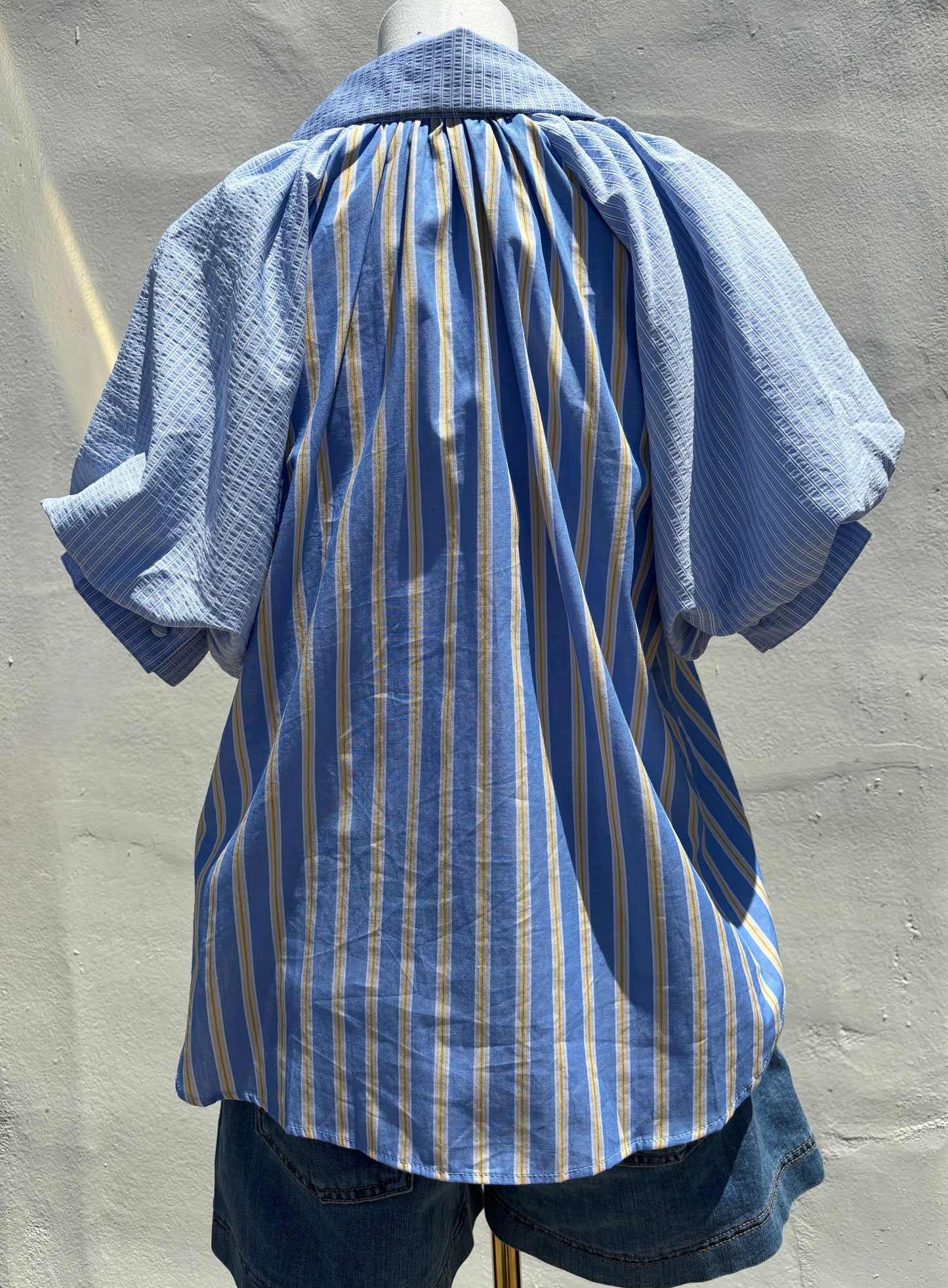 Denim Mix Top w/ Puff Sleeve-Gi