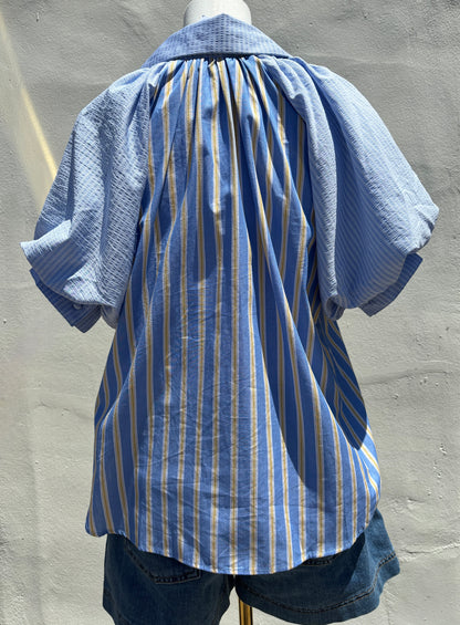 Denim Mix Top w/ Puff Sleeve-Gi