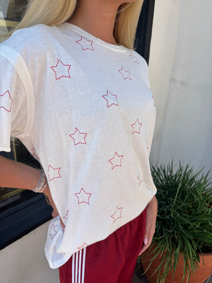Star Embroidered s/s Knit off white Top-voc