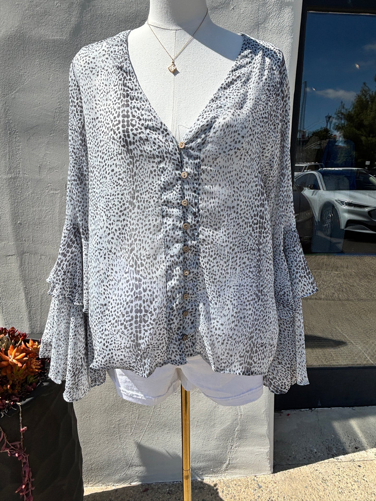 Blue Lace Wing Sleeve Blouse