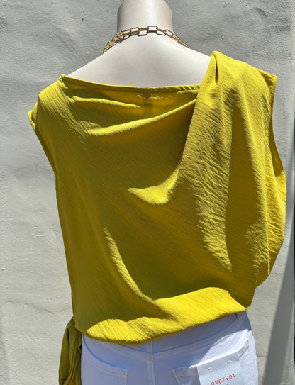 Mustard Asymmetrical Tie Top-Ty