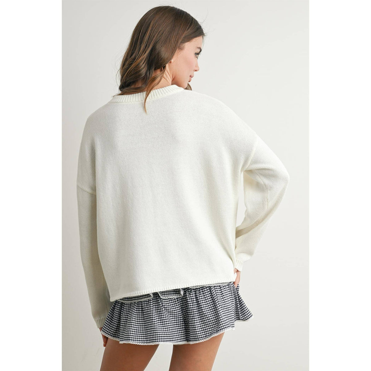 Drop Shoulder Star Pattern Sweater - BMW7756