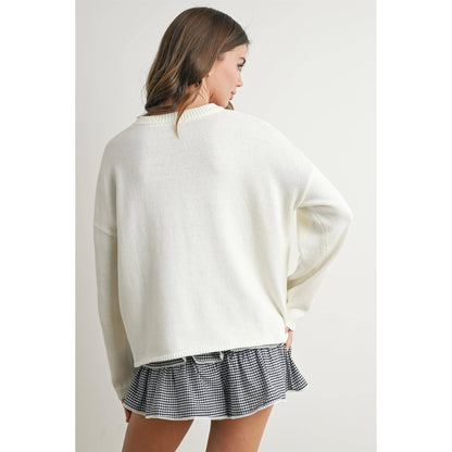 Drop Shoulder Star Pattern Sweater - BMW7756