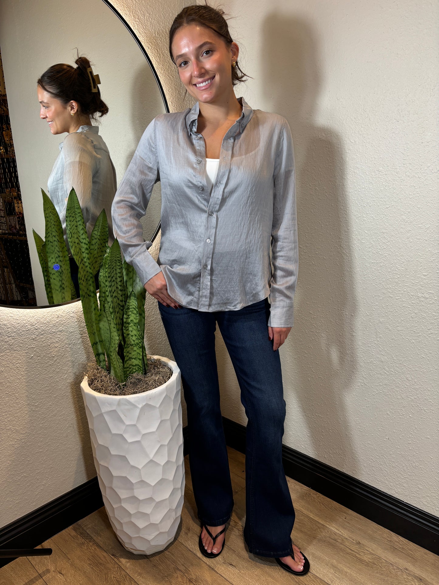 Collared Blouse with Button Accent