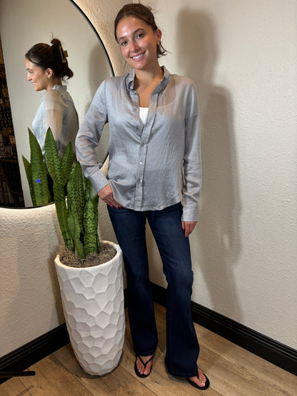 Collared Blouse with Button Accent