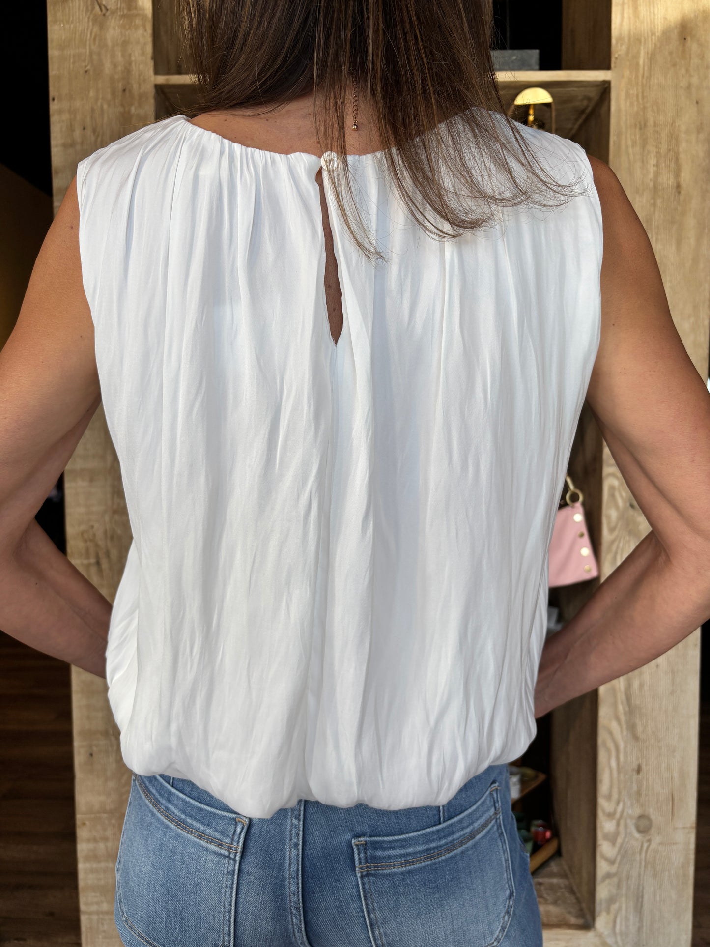 Silky Off White Bubble Tank Blouse