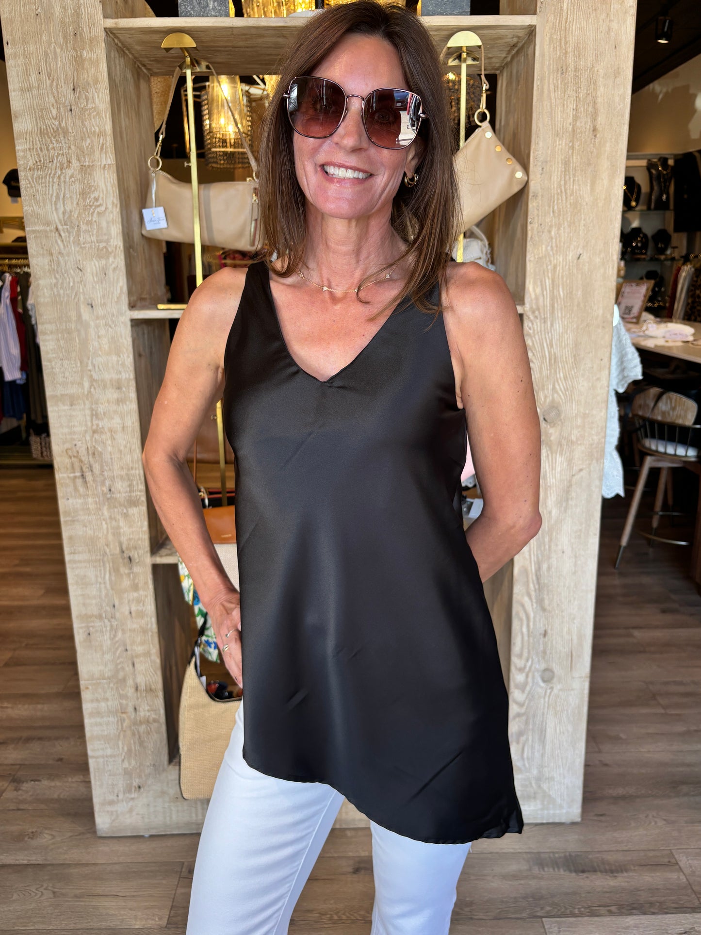 Asymmetrical Black Satin Top