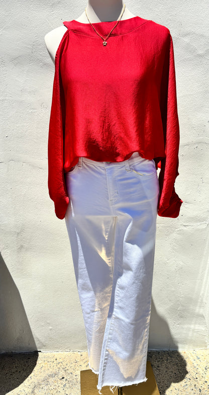 Silk One Open Shoulder Red Top-Ty
