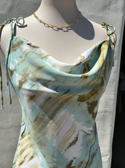 Tie Shoulder Strap Mini Dress- white/mint-AAk