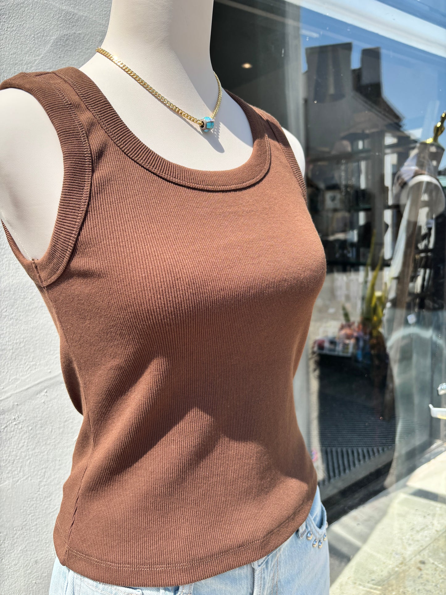 Deep Scoop Neck Sleeveless Tank Top