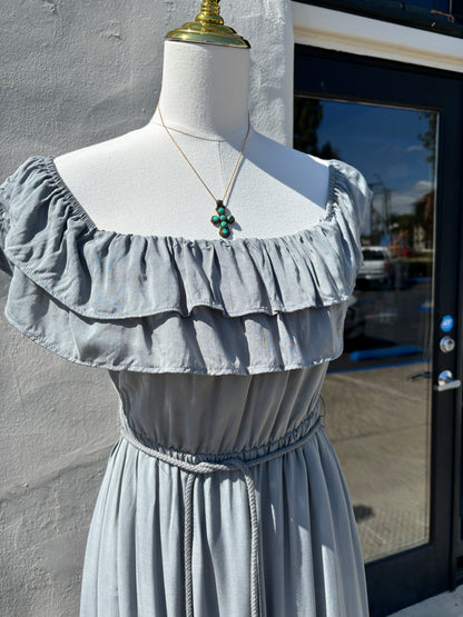 Off Shoulder Ruff Midi Sage