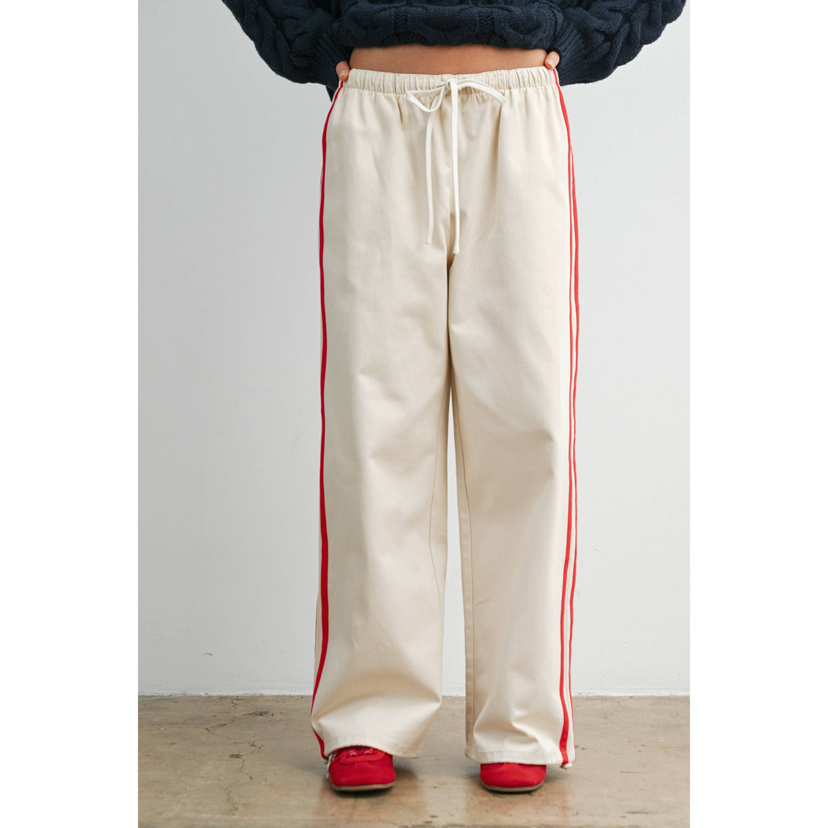 Striped Wide-Leg Drawstring Track Pants - BMP8039