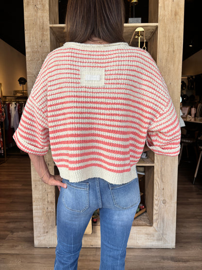 Striped Slouchy Sweater Ecru/Coral