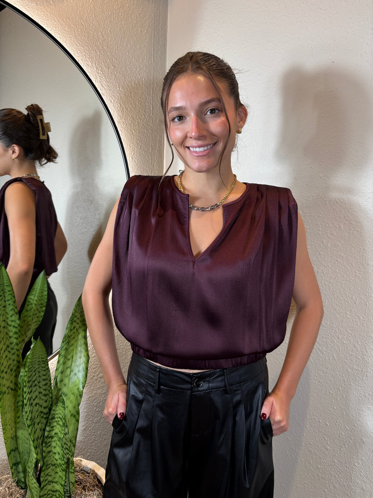 Boxy Top with Pleat Detail on Shoulderss