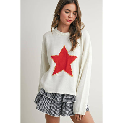 Drop Shoulder Star Pattern Sweater - BMW7756