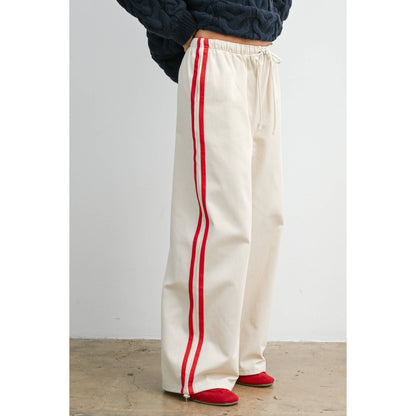 Striped Wide-Leg Drawstring Track Pants - BMP8039