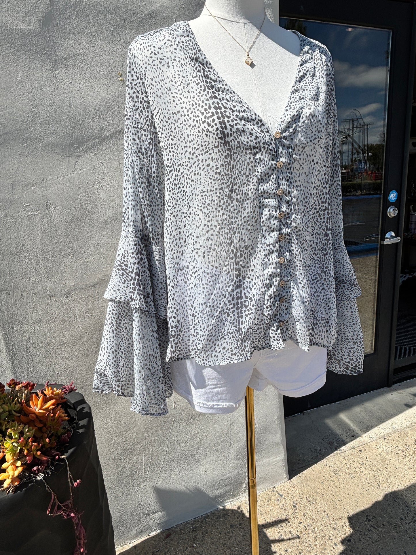 Blue Lace Wing Sleeve Blouse