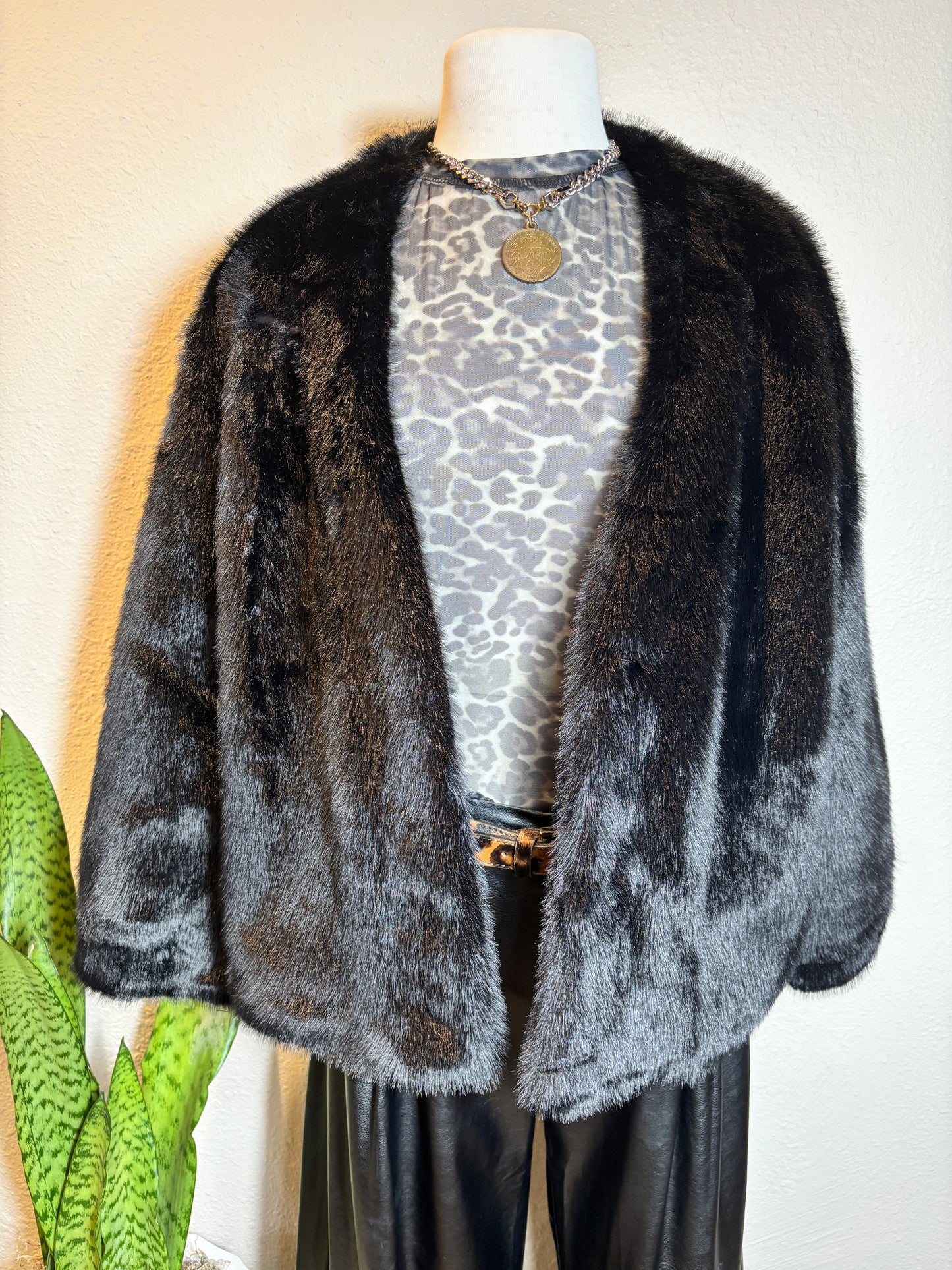 Semi Sheer Leopard Printed Long Sleeve Mesh Top