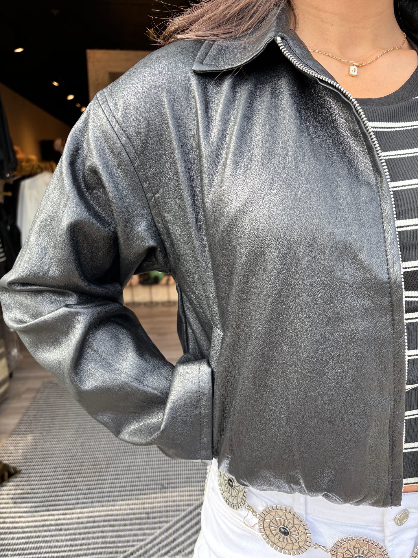 Faux Black Bomber Jacket-LT