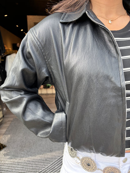 Faux Black Bomber Jacket-LT